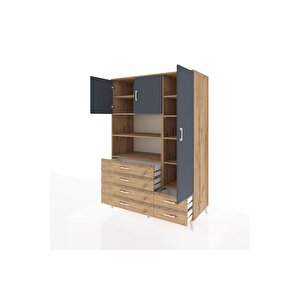 Kronos Dolap 9 Raflı 6 Çekmeceli 3 Kapaklı 132x59x195 Çam-antrasit/çam