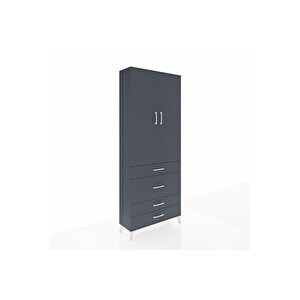 Arges Dolap 3 Raflı 4 Çekmeceli 2 Kapaklı 88x30x221 Antrasit-antrasit