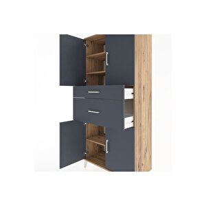 Hyperion Dolap 4 Raflı 2 Çekmeceli 4 Kapaklı 88x44x195 Çam-antrasit