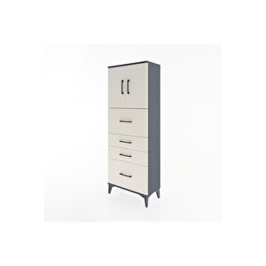 Arges Dolap 2 Raflı 4 Çekmeceli 2 Kapaklı 60x30x163 Antrasit-aytaşı