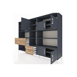 Hyperion Dolap 13 Raflı 3 Çekmeceli 5 Kapaklı 220x44x163 Antrasit-antrasit/çam