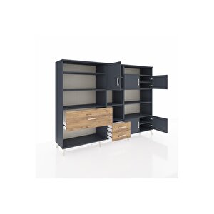 Hyperion Dolap 13 Raflı 3 Çekmeceli 5 Kapaklı 220x44x163 Antrasit-antrasit/çam