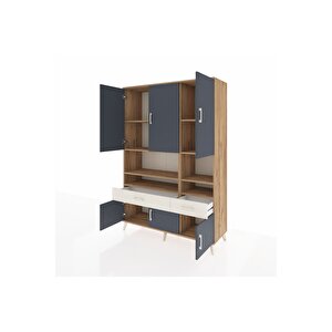 Hyperion Dolap 8 Raflı 2 Çekmeceli 6 Kapaklı 132x44x195 Çam-antrasit/aytaşı