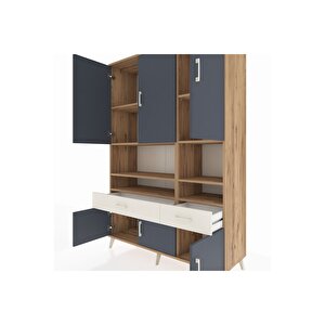 Hyperion Dolap 8 Raflı 2 Çekmeceli 6 Kapaklı 132x44x195 Çam-antrasit/aytaşı