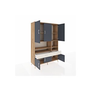 Hyperion Dolap 8 Raflı 2 Çekmeceli 6 Kapaklı 132x44x195 Çam-antrasit/aytaşı