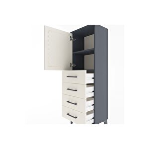 Arges Dolap 2 Raflı 4 Çekmeceli Tek Kapaklı 44x30x134 Antrasit-aytaşı