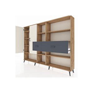 Arges Dolap 10 Raflı 2 Çekmeceli 2 Kapaklı 220x30x163 Çam-aytaşı/antrasit