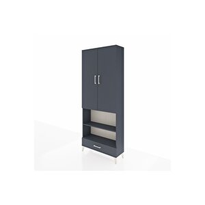 Arges Dolap 5 Raflı Tek Çekmeceli 2 Kapaklı 88x30x221 Antrasit-antrasit