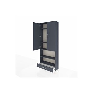 Arges Dolap 5 Raflı Tek Çekmeceli 2 Kapaklı 88x30x221 Antrasit-antrasit