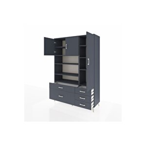 Hyperion Gardrop 9 Raflı 5 Çekmeceli 3 Kapaklı 132x44x195 Antrasit-antrasit