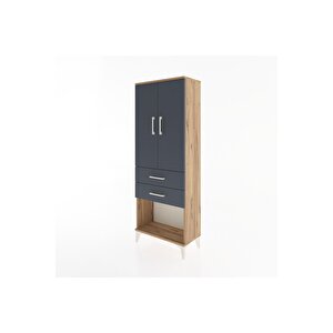 Arges Dolap Tek Raflı 2 Çekmeceli Tek Askılı 60x30x163 Çam-antrasit