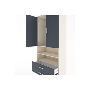 Hyperion Dolap 3 Raflı 2 Çekmeceli Tek Askılı 88x44x195 Aytaşı-antrasit