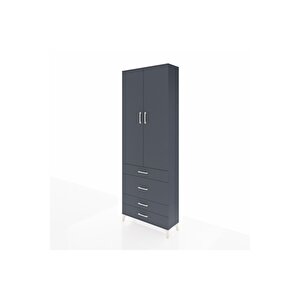 Arges Dolap 3 Raflı 4 Çekmeceli 2 Kapaklı 88x30x243 Antrasit-antrasit