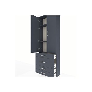 Arges Dolap 3 Raflı 4 Çekmeceli 2 Kapaklı 88x30x243 Antrasit-antrasit