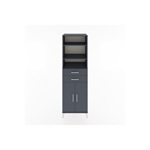 Hyperion Dolap 4 Raflı 2 Çekmeceli 2 Kapaklı 60x44x195 Antrasit-antrasit