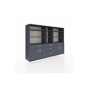 Hyperion Dolap 11 Raflı 5 Çekmeceli 4 Kapaklı 220x44x163 Antrasit-antrasit