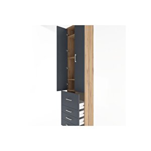 Arges Dolap 4 Raflı 4 Çekmeceli 2 Kapaklı 60x30x243 Çam-antrasit