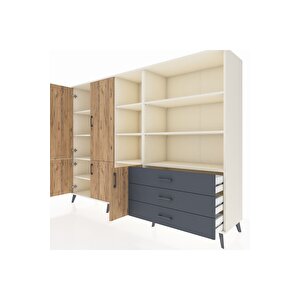 Hyperion Dolap 11 Raflı 3 Çekmeceli 5 Kapaklı 220x44x163 Aytaşı-çam/antrasit