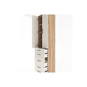 Hyperion Dolap 4 Raflı 5 Çekmeceli 2 Kapaklı 60x44x243 Çam-aytaşı