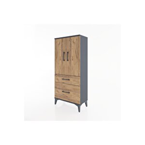 Hyperion Dolap 2 Raflı 2 Çekmeceli 2 Kapaklı 60x44x134 Antrasit-çam