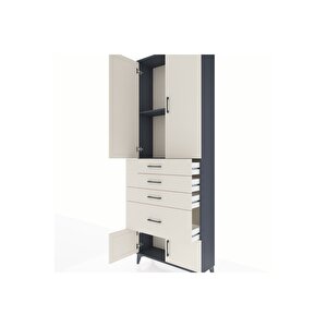 Arges Dolap 2 Raflı 4 Çekmeceli 4 Kapaklı 88x30x243 Antrasit-aytaşı