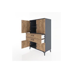 Hyperion Dolap 2 Raflı 2 Çekmeceli 4 Kapaklı 88x44x134 Antrasit-çam