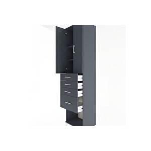 Hyperion Dolap 3 Raflı 4 Çekmeceli 2 Kapaklı 60x44x243 Antrasit-antrasit