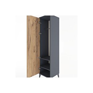 Hyperion Dolap 2 Raflı Tek Kapaklı Tek Askılı 44x44x182 Antrasit-çam
