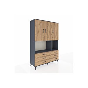 Hyperion Gardrop 6 Raflı 6 Çekmeceli 3 Kapaklı 132x44x195 Antrasit-çam