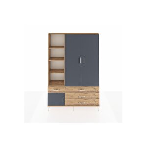 Arges Dolap 5 Raflı 4 Çekmeceli Tek Askılı 132x30x195 Çam-antrasit/çam