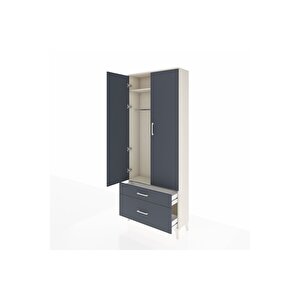 Arges Dolap 2 Raflı 2 Çekmeceli Tek Askılı 88x30x221 Aytaşı-antrasit