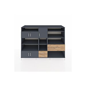 Kronos Dolap 13 Raflı 3 Çekmeceli 5 Kapaklı 220x59x163 Antrasit-antrasit/çam