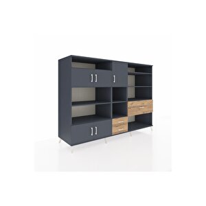 Kronos Dolap 13 Raflı 3 Çekmeceli 5 Kapaklı 220x59x163 Antrasit-antrasit/çam