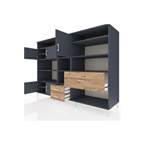 Kronos Dolap 13 Raflı 3 Çekmeceli 5 Kapaklı 220x59x163 Antrasit-antrasit/çam