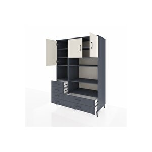 Kronos Dolap 9 Raflı 6 Çekmeceli 3 Kapaklı 132x59x195 Antrasit-aytaşı/antrasit