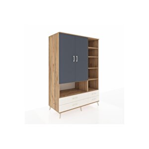 Kronos Dolap 10 Raflı 4 Çekmeceli 2 Kapaklı 132x59x195 Çam-antrasit/aytaşı