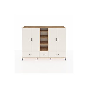 Hyperion Dolap 12 Raflı 3 Çekmeceli 4 Kapaklı 220x44x163 Çam-aytaşı