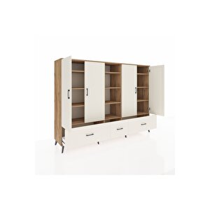 Hyperion Dolap 12 Raflı 3 Çekmeceli 4 Kapaklı 220x44x163 Çam-aytaşı