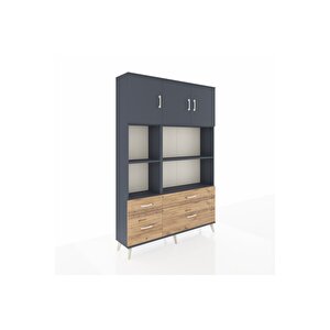Arges Dolap 8 Raflı 4 Çekmeceli 3 Kapaklı 132x30x195 Antrasit-antrasit/çam
