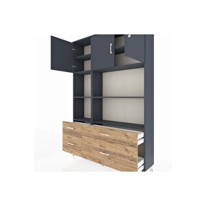 Arges Dolap 8 Raflı 4 Çekmeceli 3 Kapaklı 132x30x195 Antrasit-antrasit/çam