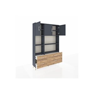 Arges Dolap 8 Raflı 4 Çekmeceli 3 Kapaklı 132x30x195 Antrasit-antrasit/çam