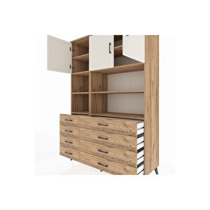 Hyperion Dolap 8 Raflı 8 Çekmeceli 3 Kapaklı 132x44x195 Çam-aytaşı/çam