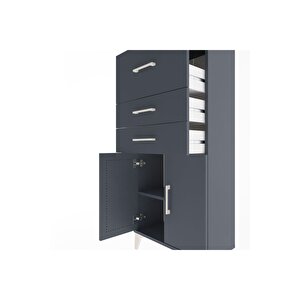 Arges Dolap Tek Raflı 3 Çekmeceli 2 Kapaklı 60x30x134 Antrasit-antrasit