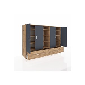 Kronos Dolap 12 Raflı 3 Çekmeceli 4 Kapaklı 220x59x163 Çam-antrasit/çam