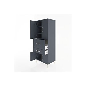 Hyperion Dolap 3 Raflı 2 Çekmeceli 4 Kapaklı 60x44x163 Antrasit-antrasit