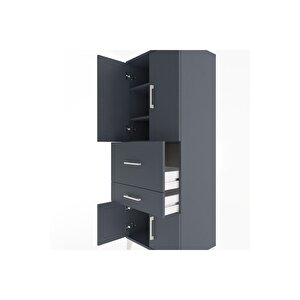 Hyperion Dolap 3 Raflı 2 Çekmeceli 4 Kapaklı 60x44x163 Antrasit-antrasit