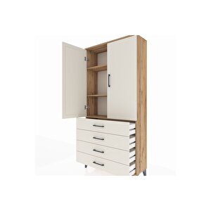 Arges Dolap 3 Raflı 4 Çekmeceli 2 Kapaklı 88x30x182 Çam-aytaşı
