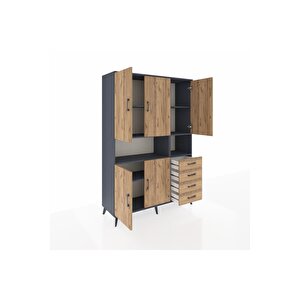 Hyperion Gardrop 7 Raflı 4 Çekmeceli 5 Kapaklı 132x44x195 Antrasit-çam