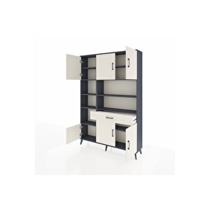 Arges Gardrop 10 Raflı Tek Çekmeceli 6 Kapaklı 132x30x195 Antrasit-aytaşı