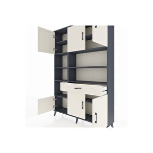 Arges Gardrop 10 Raflı Tek Çekmeceli 6 Kapaklı 132x30x195 Antrasit-aytaşı